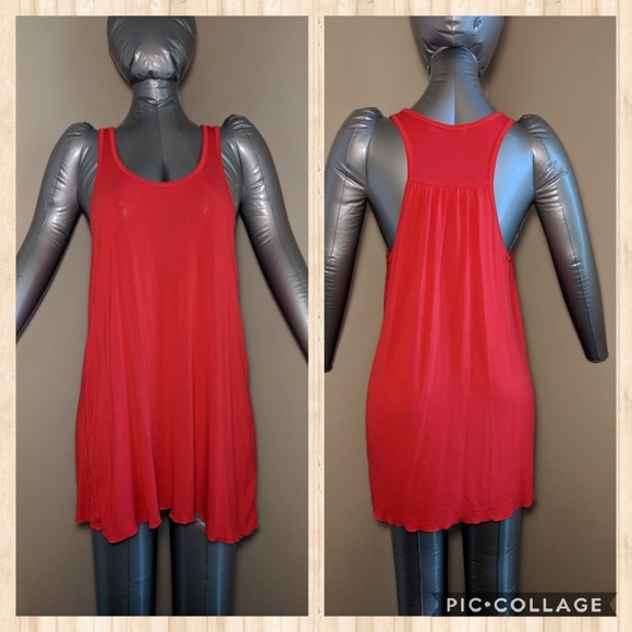 Red racerback extra Long Tank Slip swim cover-up - Picture 2 of 7